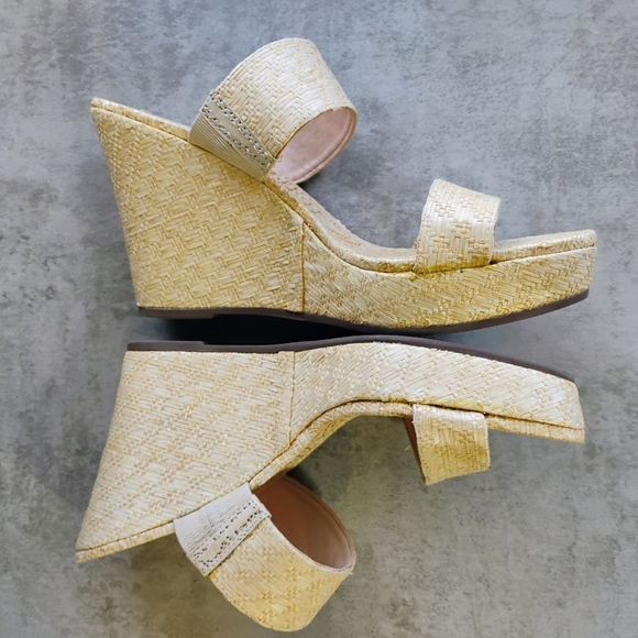 Schutz Tarla Platform Wedge Sandals Womens 8.5B Straw Basket Weave Tropical - Picture 8 of 15